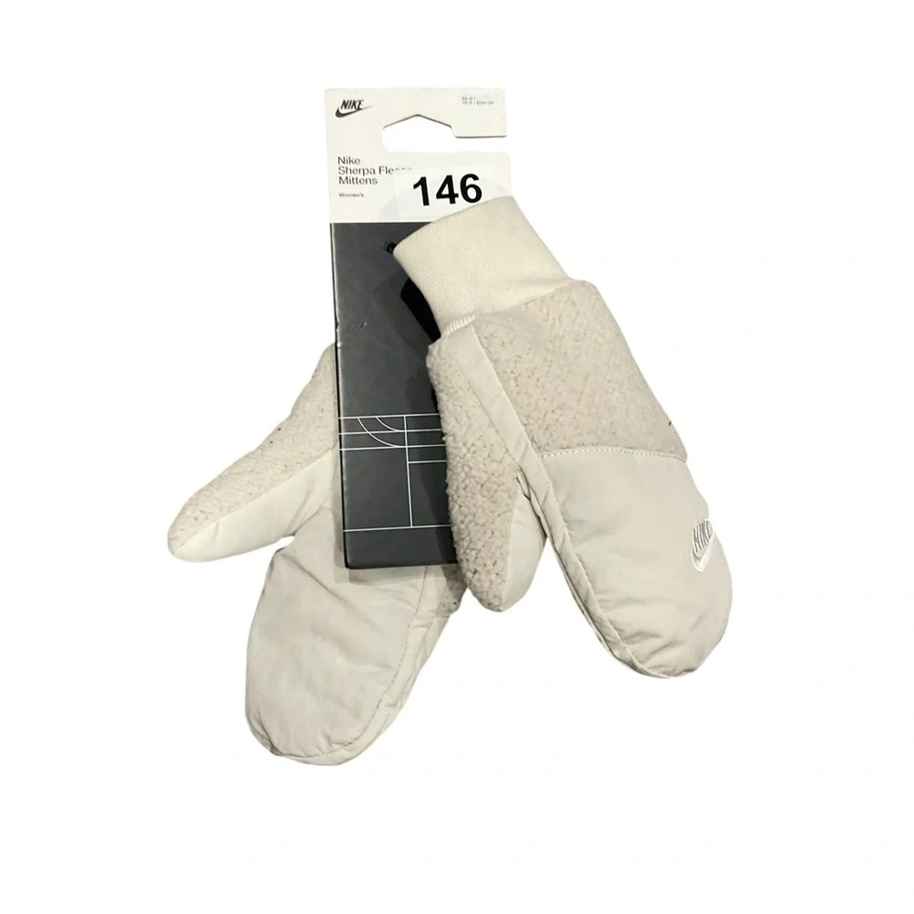 Nike Sherpa Fleece Mittens Womens XS-S Sail White Winter Gloves NWT